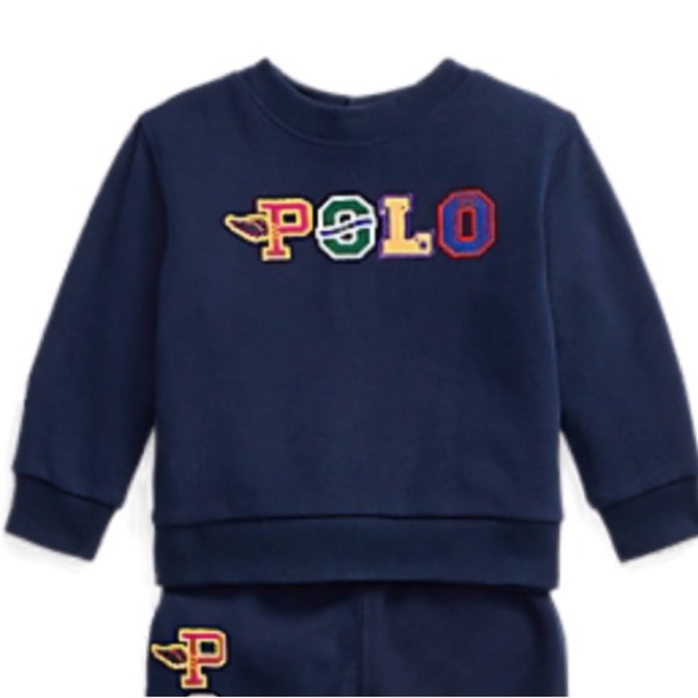 Ralph Lauren Baby Girl Navy w Multicolor Polo Logo Fleece Sweatshirt 3mo